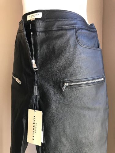 Pre-owned Burberry $1895  Black 100% Sheep Leather Zippered Ankle Skinny Pants Size 10