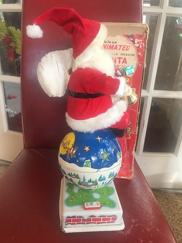 Vintage tin toy. Battery operated BO Animated Santa Claus Noel Decorations 1950s