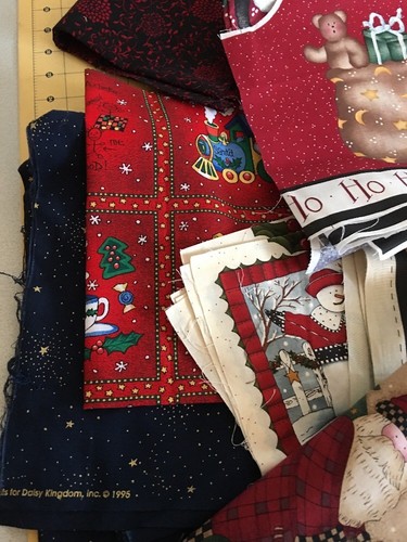 Lot of Fabric scraps Remnants Christmas Holiday Red Green Grandmas Gingerbread