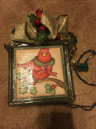Holiday Cardinal Christmas Glass Block Lamp Gift Festive Cute Homemade