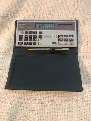 Vintage Royal CBC 80 Solar / Battery Checkbook  Calculator Pen Set