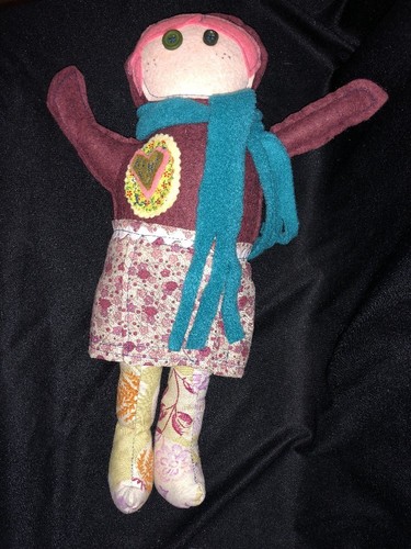 Pair of Handmade Rag Dolls FELT Flannel FABRIC Button Eyes FOLK ART Primitive