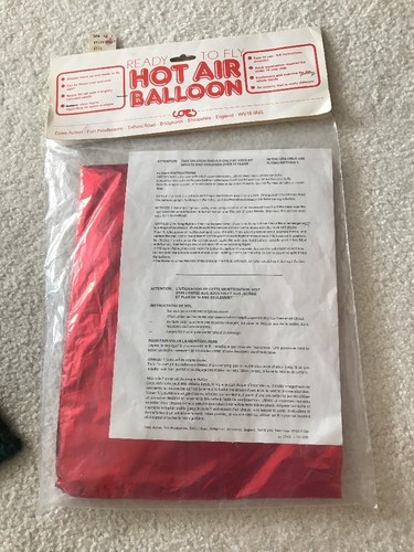 4 Feet High Toy Hot Air Balloon By Coles Action England 1980’s Sealed RARE