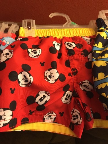NWT 3 Pairs Of 6 9 Month Boys Swim Trunks Mickey Paw Patrol Batman New 6-9 Mo