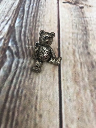 Fully Jointed RUSS Pewter Teddy Bear Brooch Scarf Pin in Original Box
