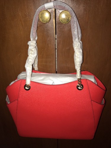 MICHAEL KORS JET SET TRAVEL LARGE Chain Shoulder TOTE In DK SANGRIA Leather $378