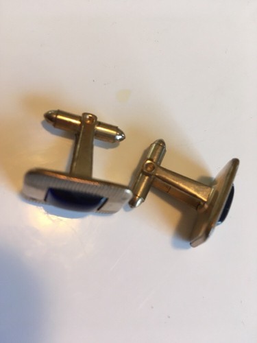 Vintage CUFFLINKS Silver Tone w/ Cobalt Blue Stone MCM
