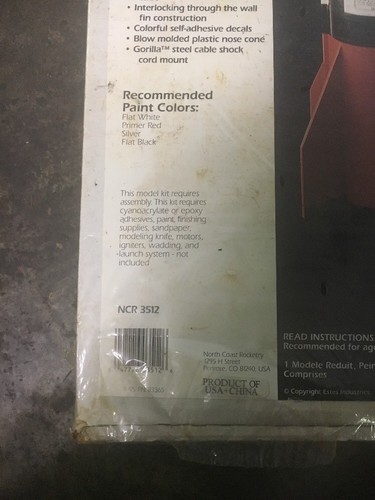 Vintage 1995 North Coast Rocketry Estes ‘Patriot’ High Impulse Rocket NCR #3512