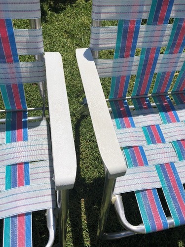 VTG Pair Webbed Aluminum Pink Purple Folding Lawn Chair Camp Lake Tailgating (2)