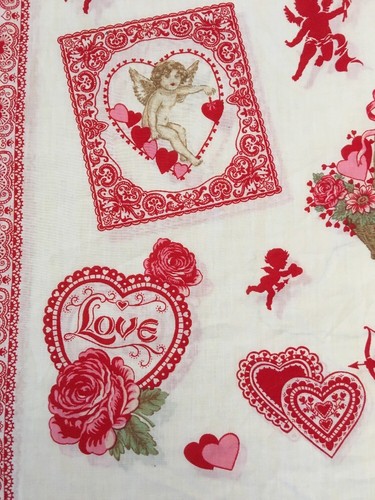 Valentine Fabric VINTAGE HEART Applique  Hankie Cupid Panel Wamsutta