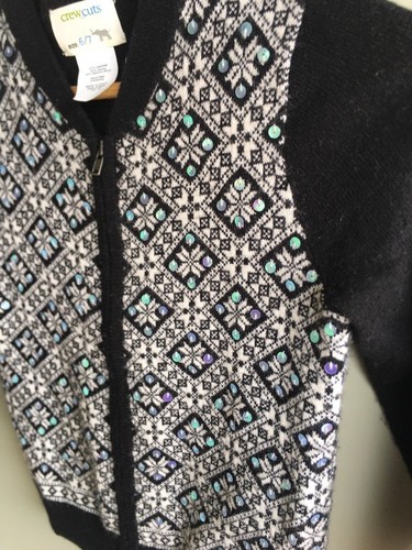 CREWCUTS Holiday Sweater Size 6-7 Girls Black White Jacket