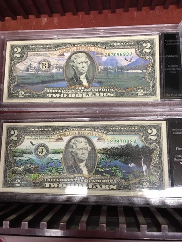 Bradford Exchange National Park $2.00 Bills - 17 bills & Collectors Box