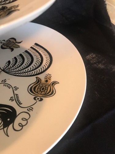 Good Morning Rooster Royal China 3 Tier Serving Plates Plates USA Black Gold