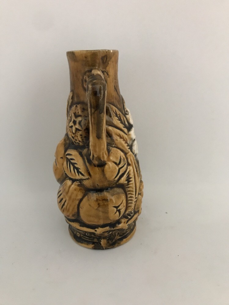 VASE JAPAN 5 1/2” Pitcher with Fruit & Flower Raised Design Excellent Condition