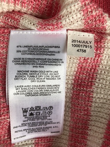 NWT Girls Brooks Brother Lightweight Linen Blend Sweater Sz XS