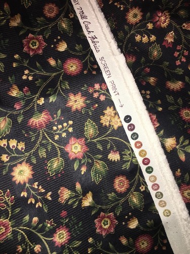 MILL CREEK FABRICS Screen Print EMBOSSED FLORAL BLACK 2+ YARDS 54
