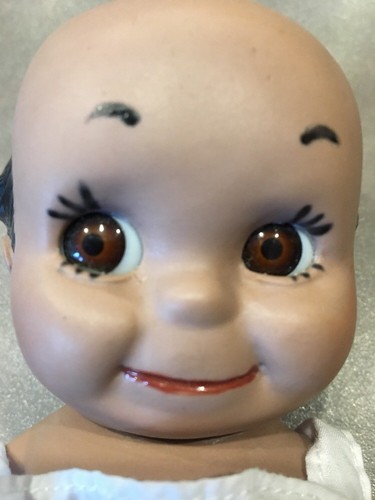 Vintage Black Bisque Kewpie Doll Hand Painted Glass Eyes Dress Moveable Head