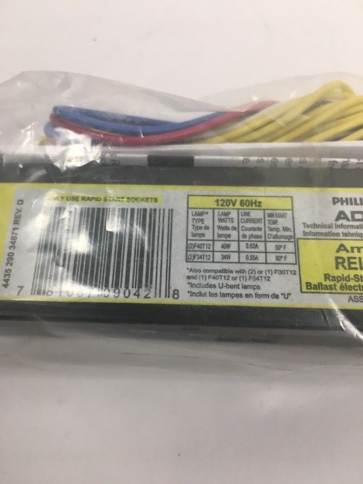PHILIPS ADVANCE (1 or 2 Lamp) F30, F34 or F40 T12 Rapid Start Electronic Ballast