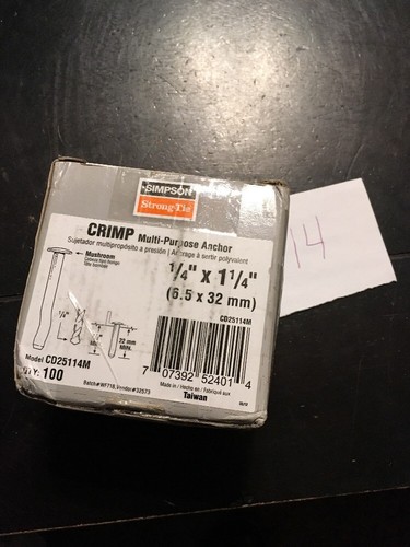 Simpson Strong Tie CD25114M Crimp Anchor - Mushroom Head 1/4