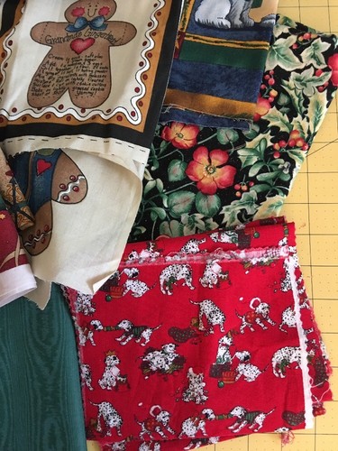 Lot of Fabric scraps Remnants Christmas Holiday Red Green Grandmas Gingerbread