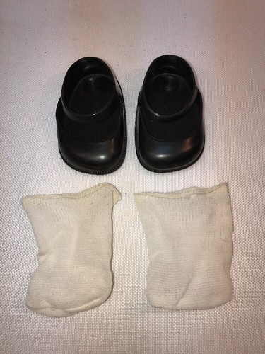 Vtg 1950-60’s Black Rubber Doll Mary Jane Loafers White Socks 2 3/4” X 1 1/2”