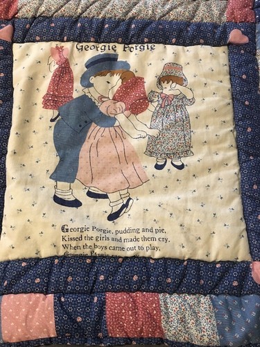 Vintage Hand Made Quilt with Nursery Rhymes Humpty Dumpty Mother Goose Jack Jill