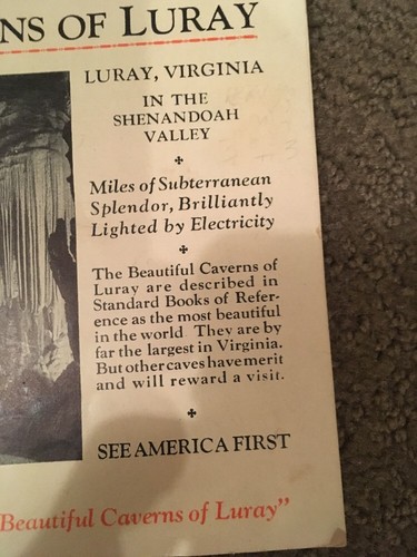 1939 The Beautiful Caverns of Luray, Virginia 23 page brochure with photos Book