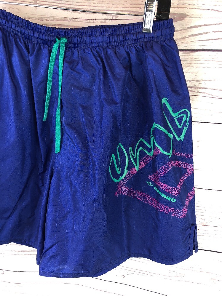 Vintage Umbro Adult XL Blue Green Pink Nylon Soccer Shorts 5b4