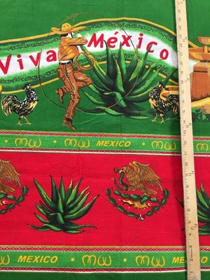 VTG Mexican Cowboy Vaquero MEXICO Novelty Border Print Fabric 3yd x 58