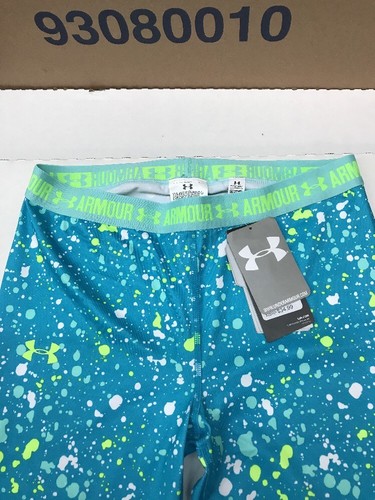 NWT Girl’s L Under Armour leggings, capris, blue, splatter pattern