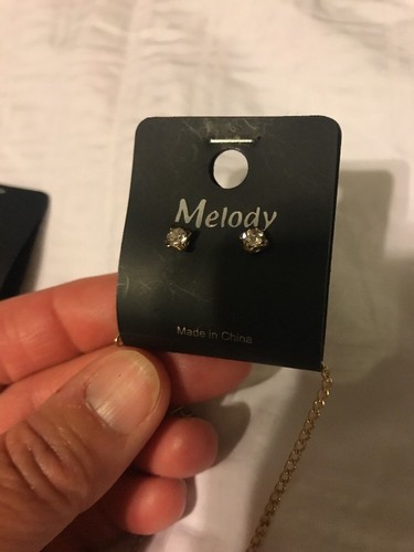 Lot Of 3 Gold Tone Skull Crossbone Necklaces And Rhinestone Earring Studs New