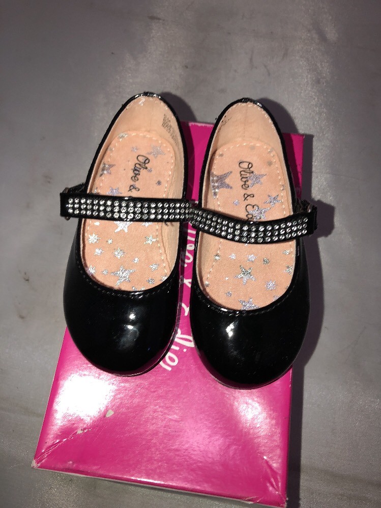 Olive & Edie Girls Pennie Mary Jane Flats, Black/ Size 6M Toddlers