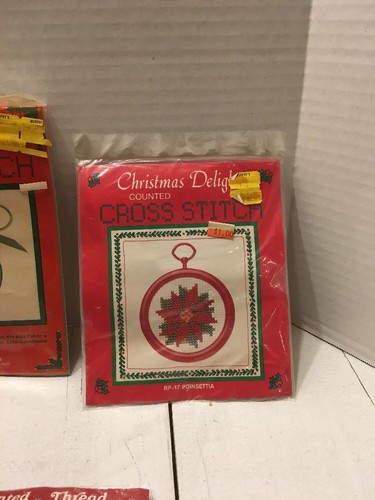 VINTAGE CROSS STITCH CHRISTMAS ORNAMENTS  Kits Lot Of 5