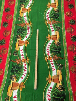 VTG Mexican Cowboy Vaquero MEXICO Novelty Border Print Fabric 3yd x 58