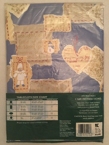 Trim A Home Christmas Vinyl Tablecover 60” Round Flannel-Backed