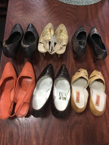 Vtg 50s 60s 70s 80s Womens 10 Dress Shoes Lot Pumps Heels Mixed Size Brown White
