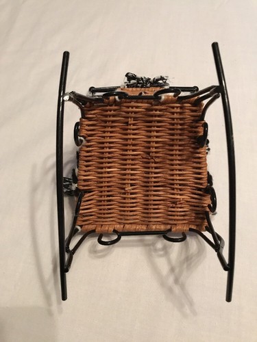 Wrought Iron Bobbie Doll Wicker Rocking Chair W/Crochet Black/White Seat/back