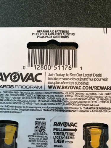 Rayovac Hearing Aid Batteries, Size 10, 16 Pack ,L10ZA- 1.45v