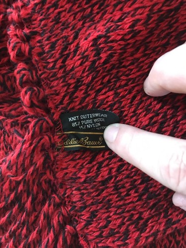 Eddie Bauer Scarf Wrap Pure Wool Knit Outerwear Red Black Fringe