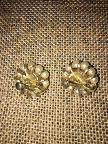 Faux PEARL EARRINGS signed CORO Vintage Clip On Flower Design