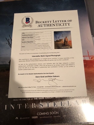 Interstellar Signed Poster Cast + More McConaughey Hathaway Nolan  BAS Beckett