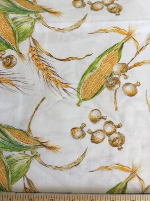 BTY VTG Harvest CORN Mushrooms WHEAT COTTON NOVELTY FABRIC 36x45 Cotton blend