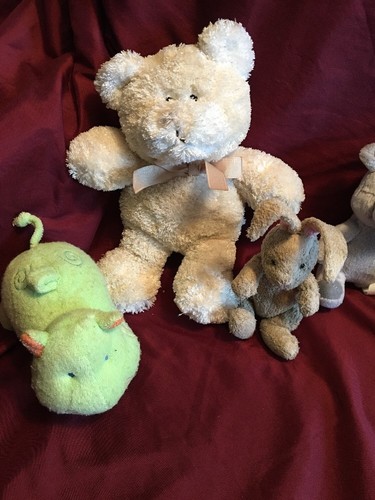 Lot Of 5 Little Stuffed Childs Play Kids Toy Animals Bear Bunny Hippo Elephant