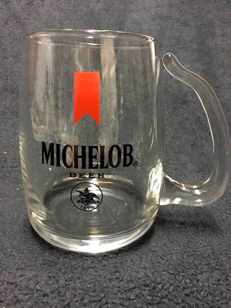Michelob Beer Stein Mug Drinking Glass Unique Open Handle, Libbey, Set of 2 16oz