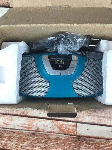 Sylvania Portable CD Player Boom Box with AM/FM Radio Teal Blue iPhone Ipod Jack