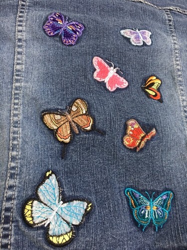 Arizona Girl's Jean Jacket Sz Large Butterflies Button Front Stretch Bling G101