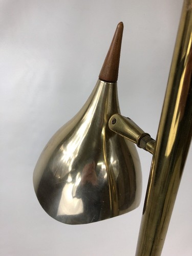 Mid Century Modern Gerald Thurston Three-Shade Teak / Brass Floor Lamp