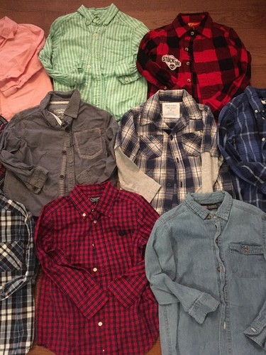 10 Piece Boys Flannel Button Up Lot EUC Size 4T 4 Chaps Oshkosh Sonoma