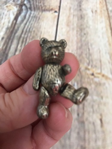 Fully Jointed RUSS Pewter Teddy Bear Brooch Scarf Pin in Original Box