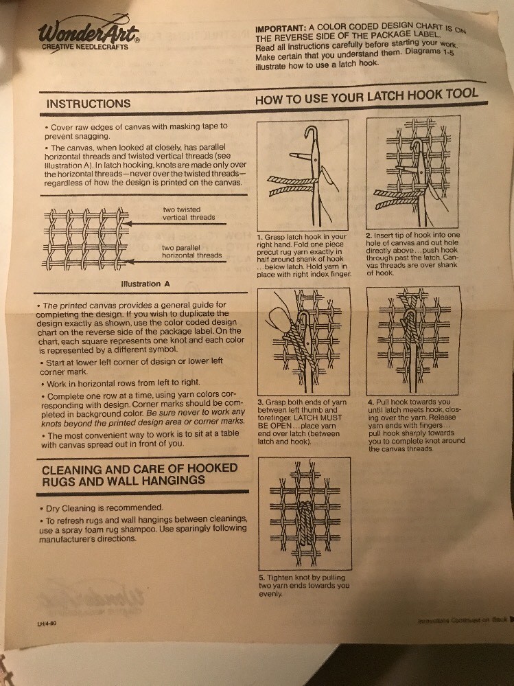 Vintage Mid Century Latch Hook Kit WonderArt Twilight Design No. 4768